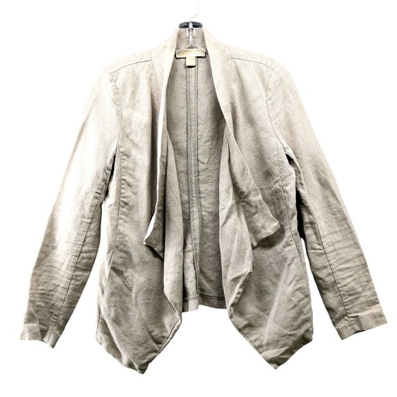 Michael Kors Jackets & Blazers - Michael Kors 100% Linen Jacket Womens Size 4 Beige Blazer Open Front Waterfall